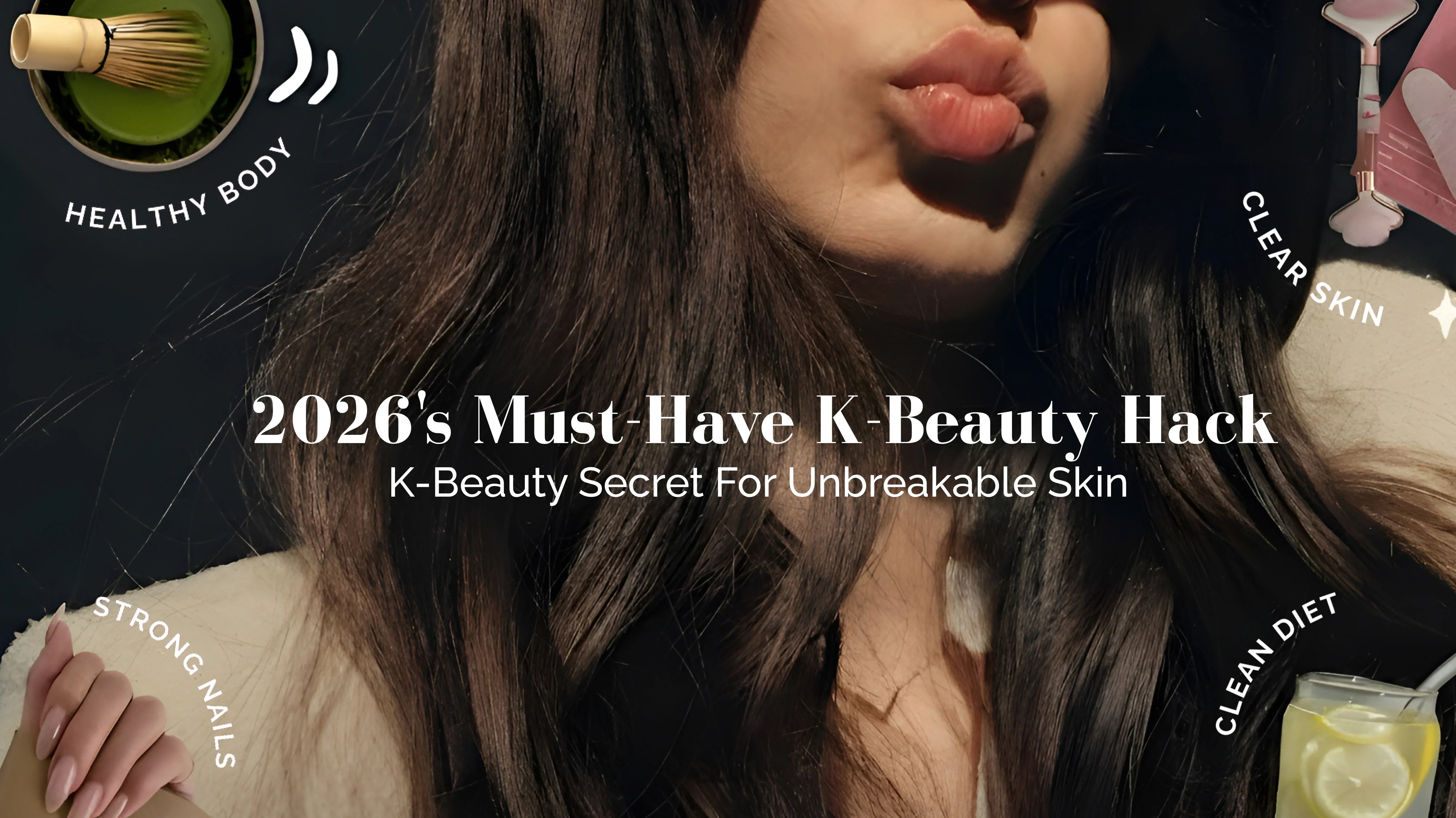 Person wearing a black mask with text about K-beauty products and 2026's must-have hacks.