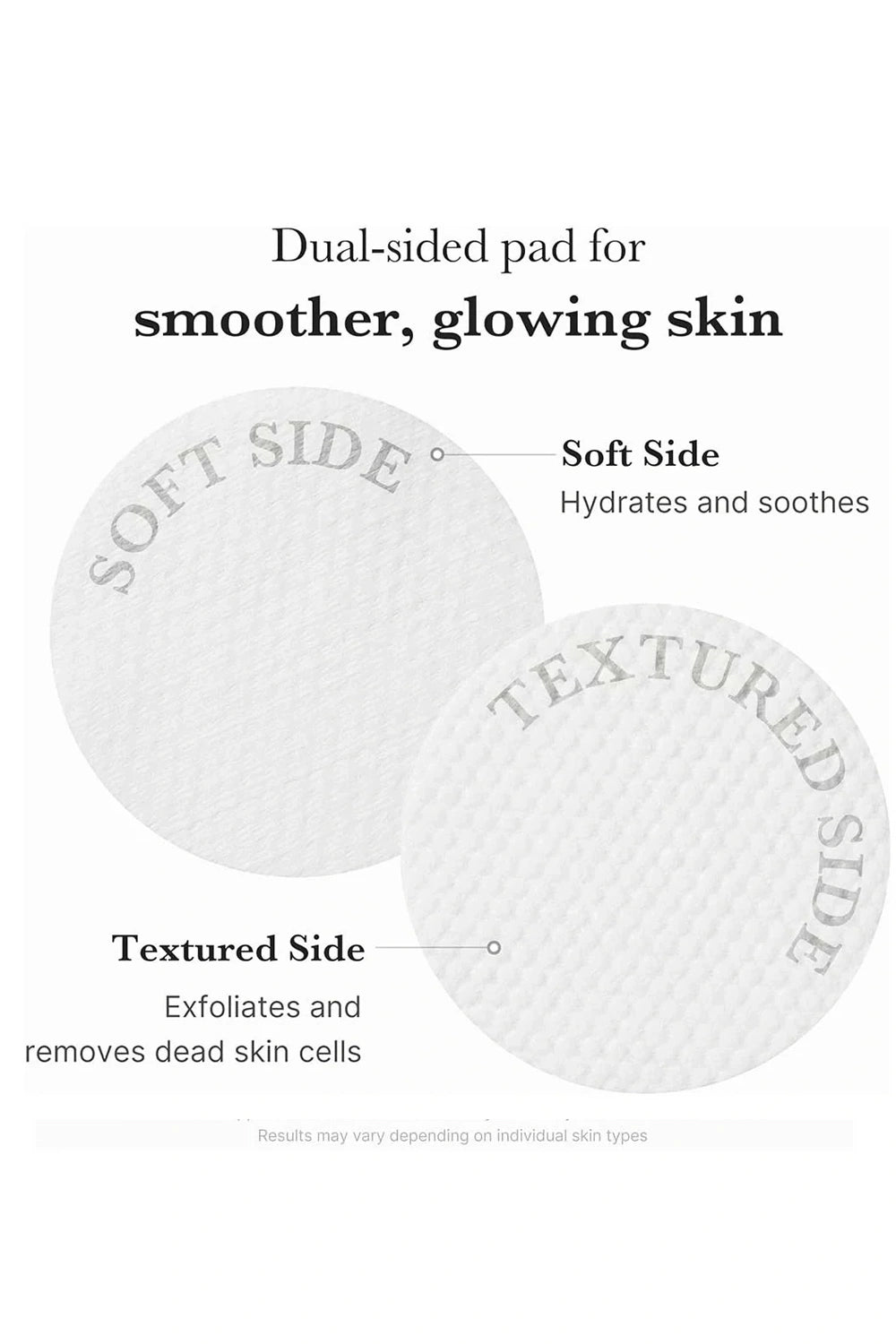 Dual-sided pad for smoother, glowing skin with soft and textured sides on a white background.