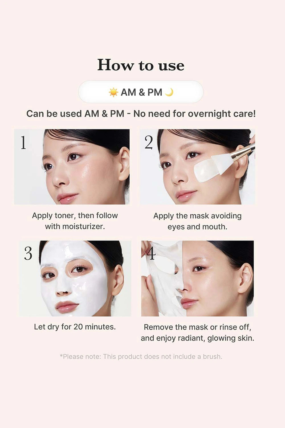 Instructions on how to use a facial mask with step-by-step images and text.