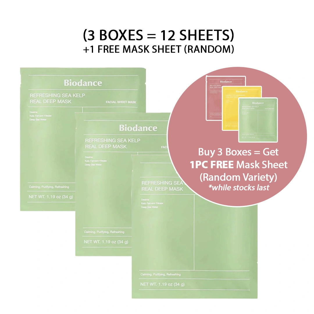 Biodance facial mask sheets with promotional text on a white background