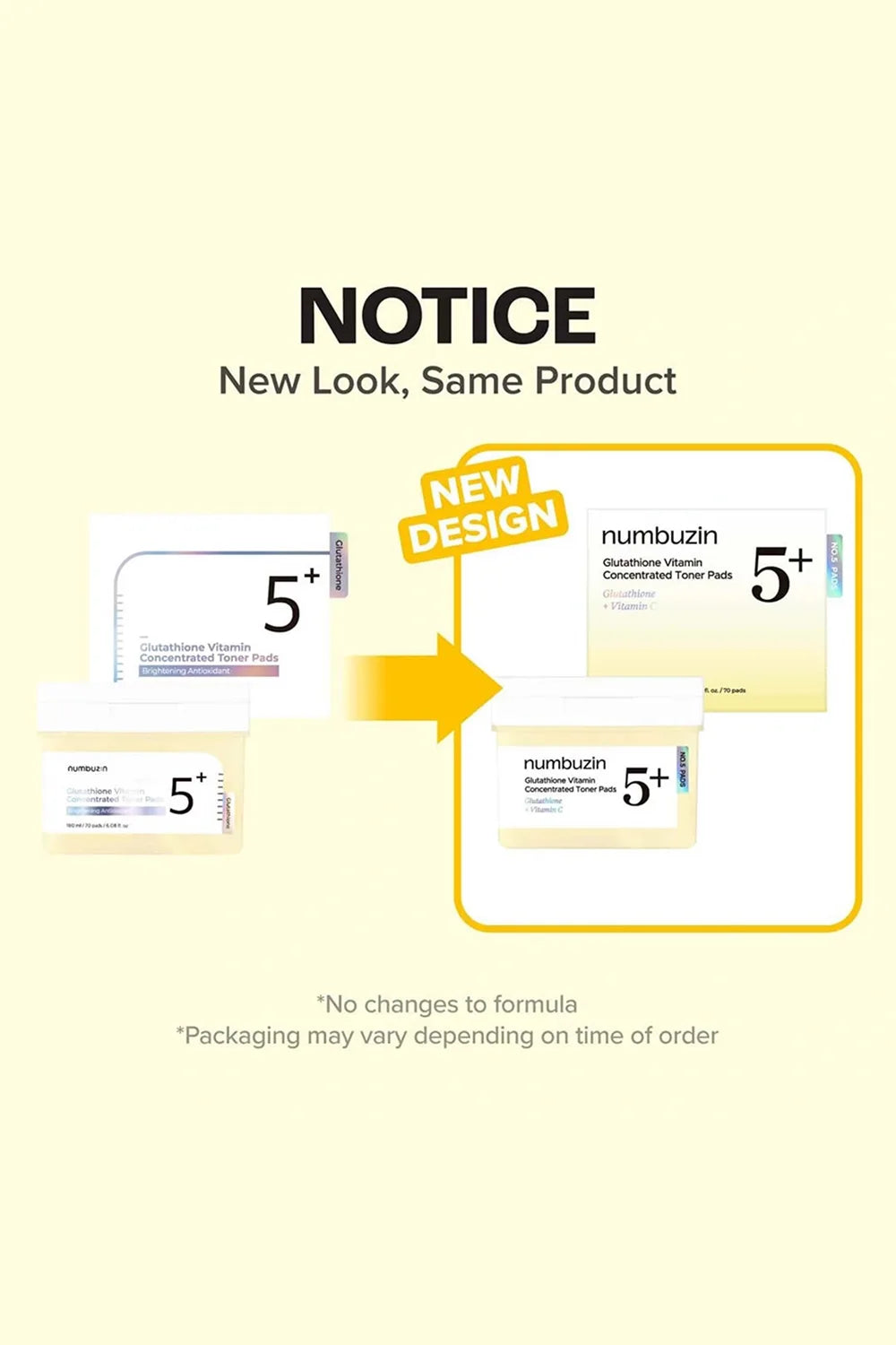 Notice of new design for numbuzin product packaging on a beige background