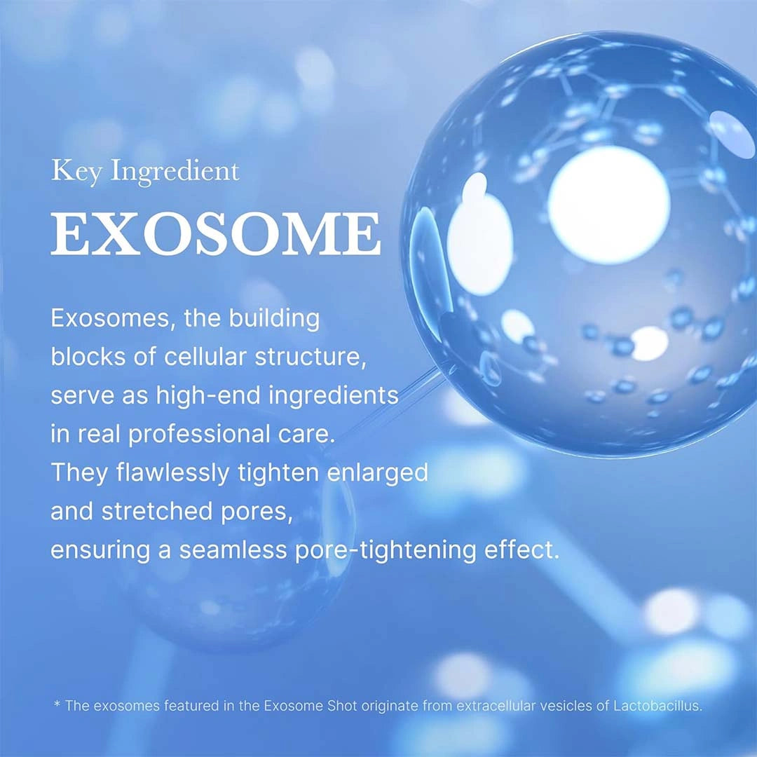 Exosome graphic with text on a blue background