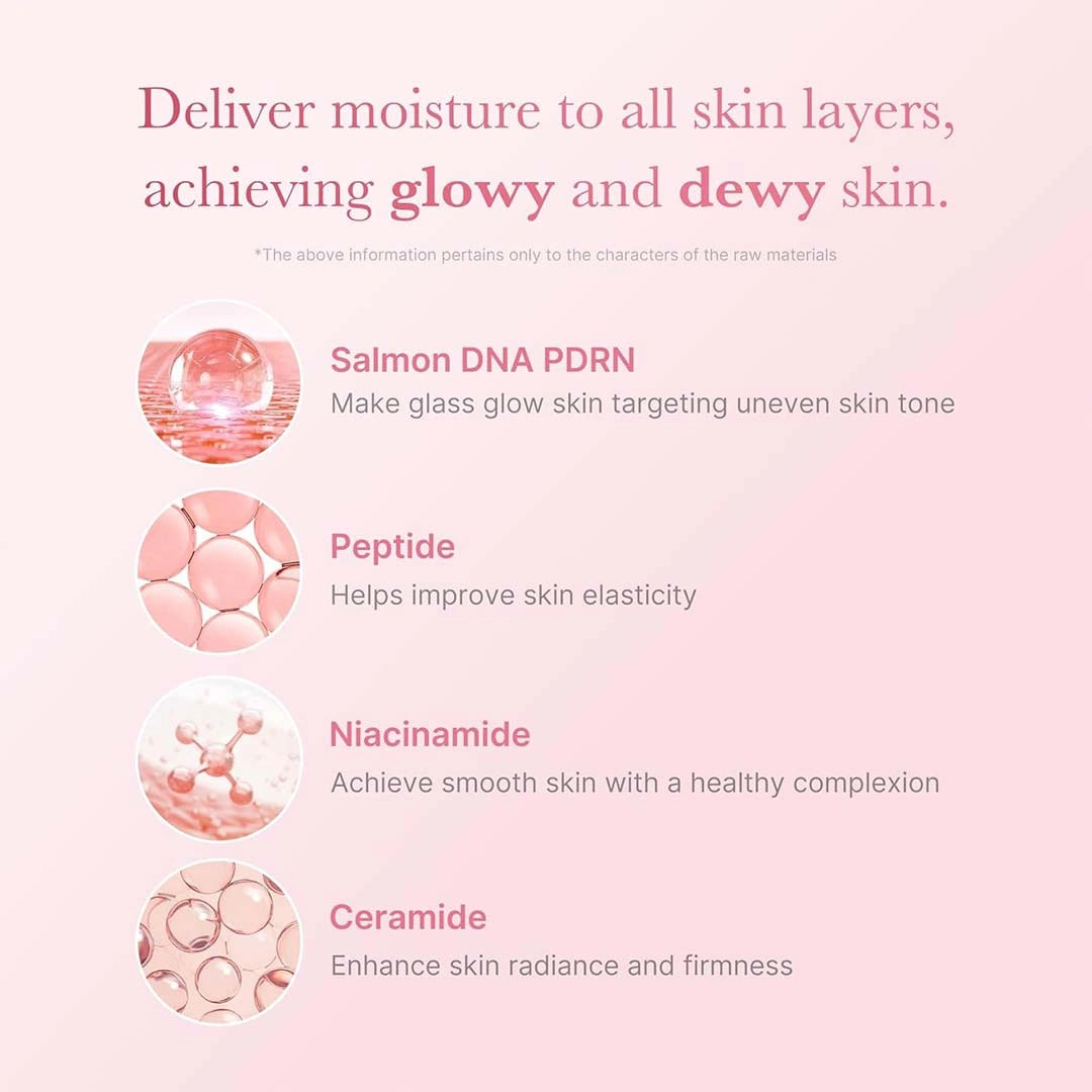 Skincare product description with ingredients on a pink background