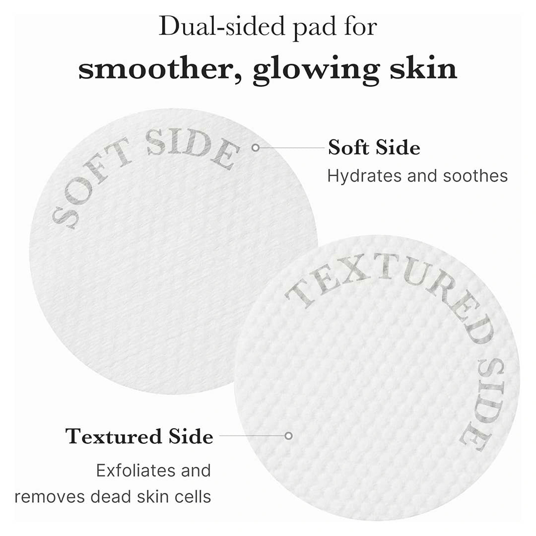 Dual-sided pad for smoother, glowing skin with soft and textured sides.