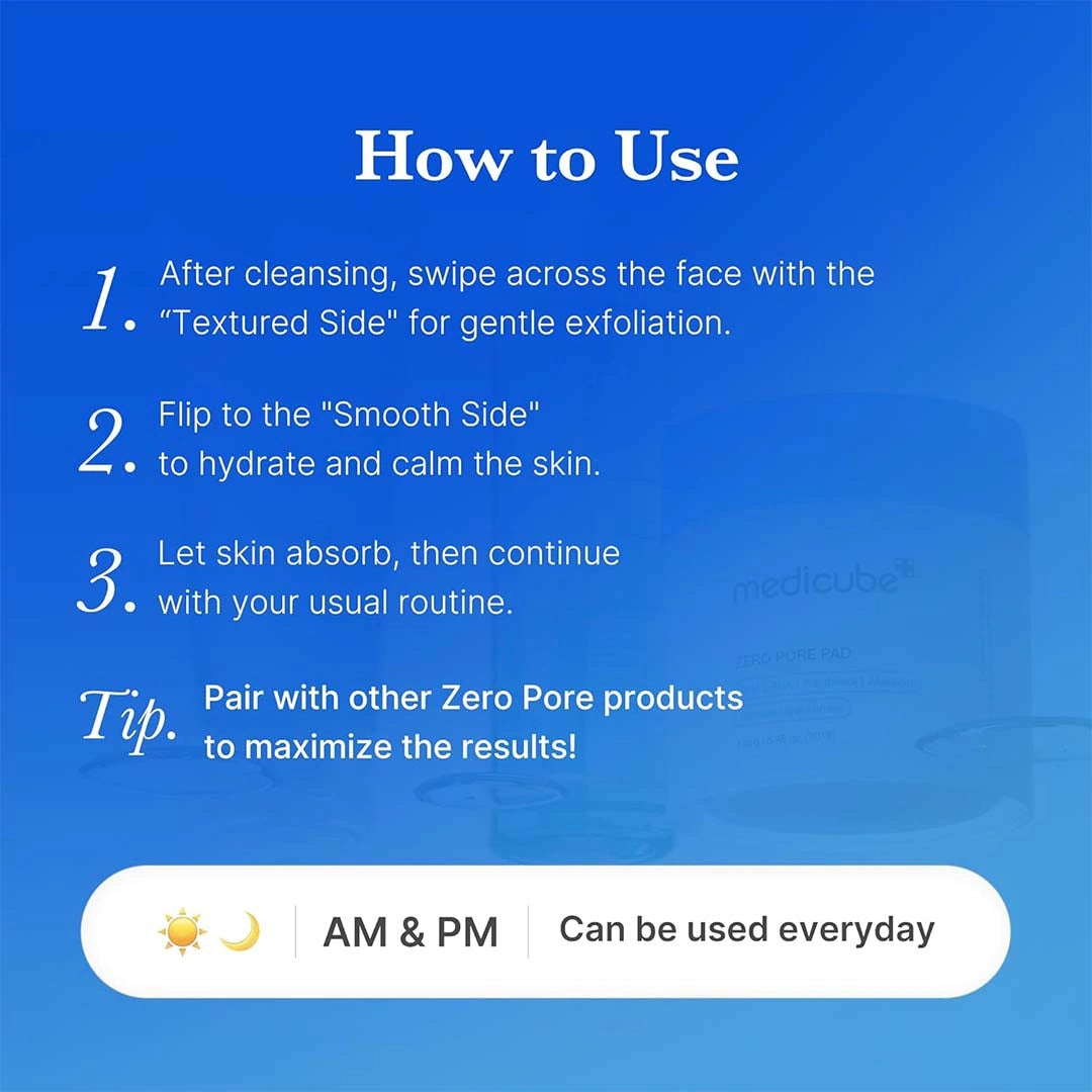 Instructions on how to use a skincare product with a blue background