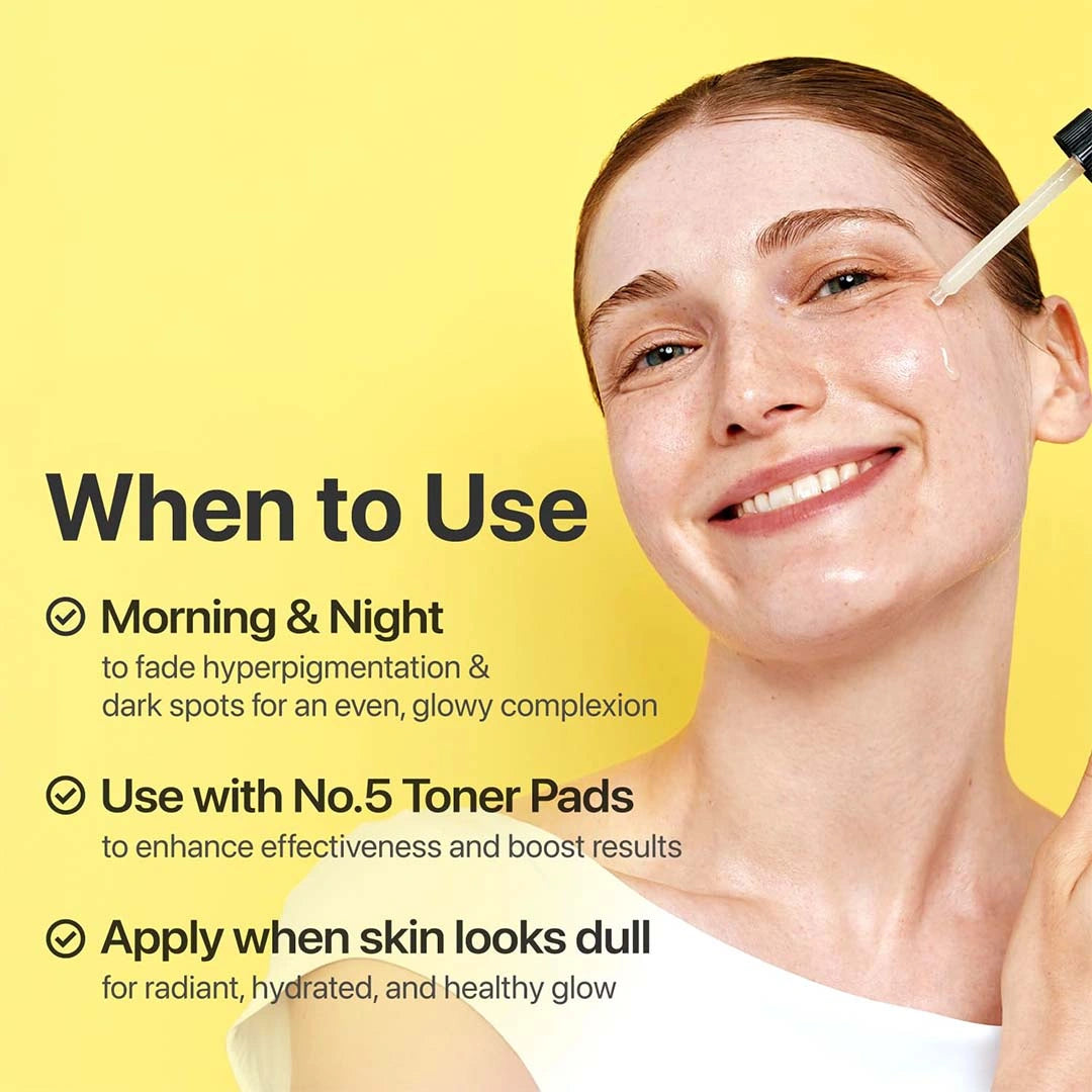 Woman applying skincare product with text on a yellow background