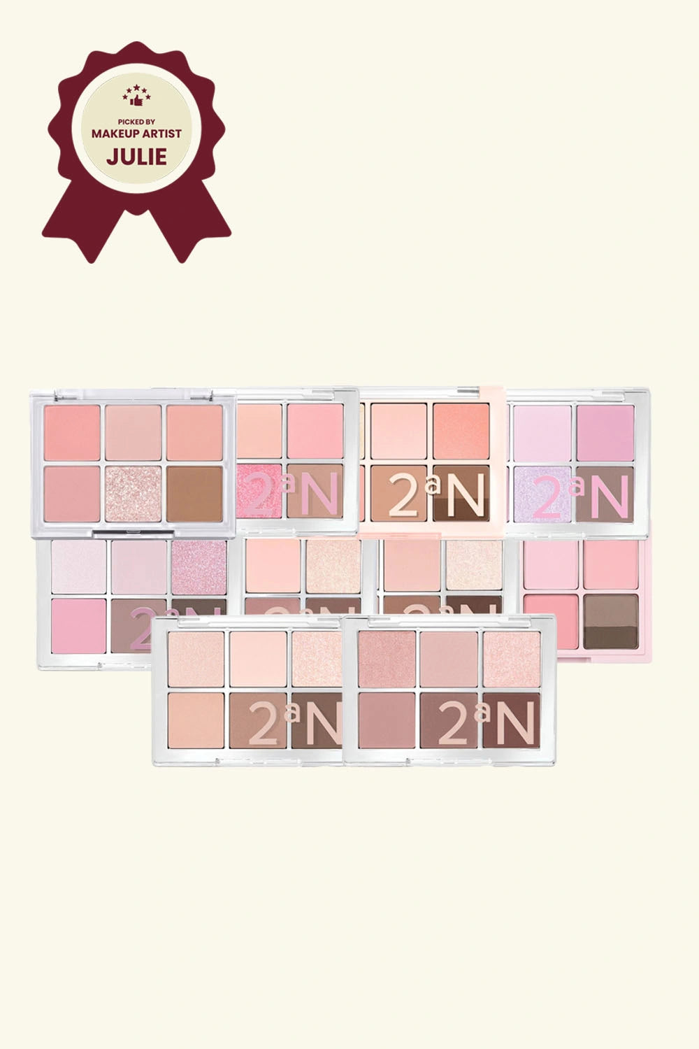 Makeup palette with various shades of pink and brown, branded '2N2'.