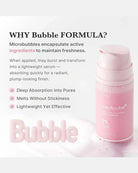 A pink Medlcube skincare pump bottle labeled '99% Pure' next to marketing text on a white background with soft pink bubble graphics.
