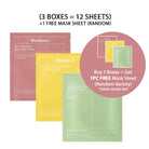 Three Biodance sheet mask boxes with promotional text on a white background