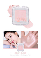 Cosmetic compact with '2aN' branding, showing a woman using it, and a close-up of the product.