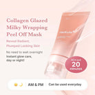 Collagen Glazed Milky Wrapping Peel Off Mask by medicube with product packaging on a light pink background.