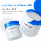 Medicube Zero Pore Pad packaging with text 'Just Swipe & Smooth!' on a white background