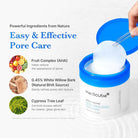 Medicube pore care product with ingredients listed on a white background