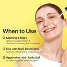 Woman applying skincare product with text on a yellow background