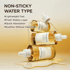 Three Centella bottles with droppers on a beige background, featuring text about product attributes.