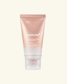 A squeeze tube of medlcube Collagen Milk Toning Wrapping Mask, featuring a soft pink-to-white gradient design with a clear cap, centered on a light cream background.